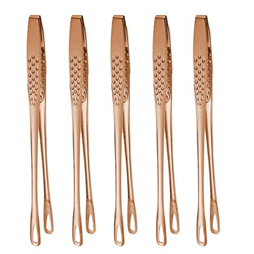5-Pack Rose Gold Stainless Steel Food Serving Tongs - Kitchen Cooking & BBQ Grilling Utensils for Salad, Bread, Pastry, Meat (Perfect for Parties, Picnics, Restaurants)