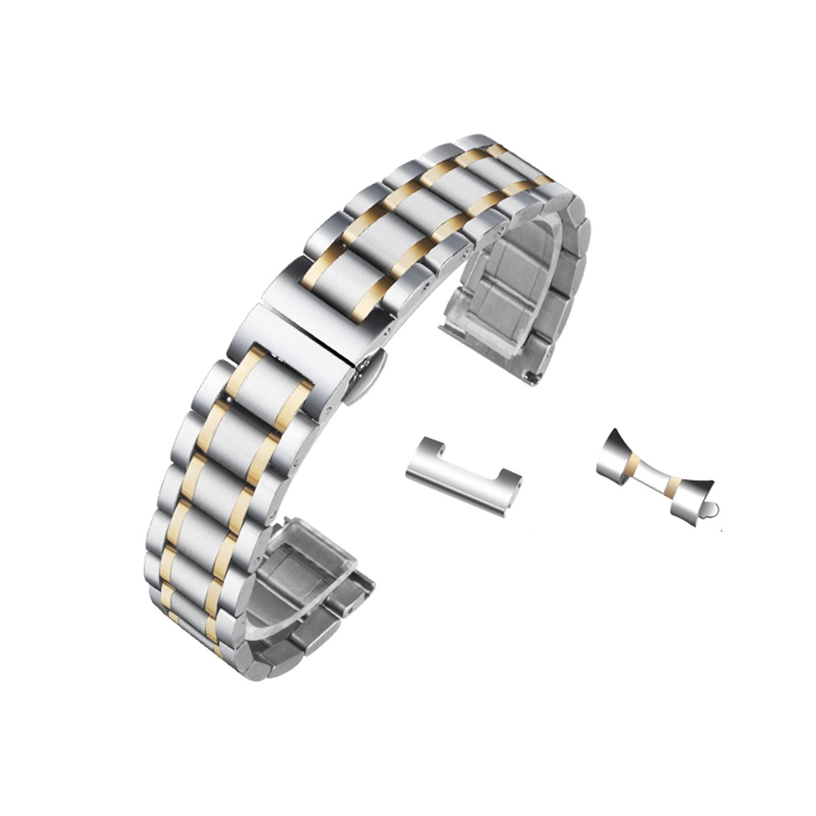 Men Women Stainless Steel Watch Bands - Straight & Curved End Metal Replacement Straps 12mm-24mm, Durable Bracelet Compatible with Most Watches for Casual, Business & Outdoor Activities