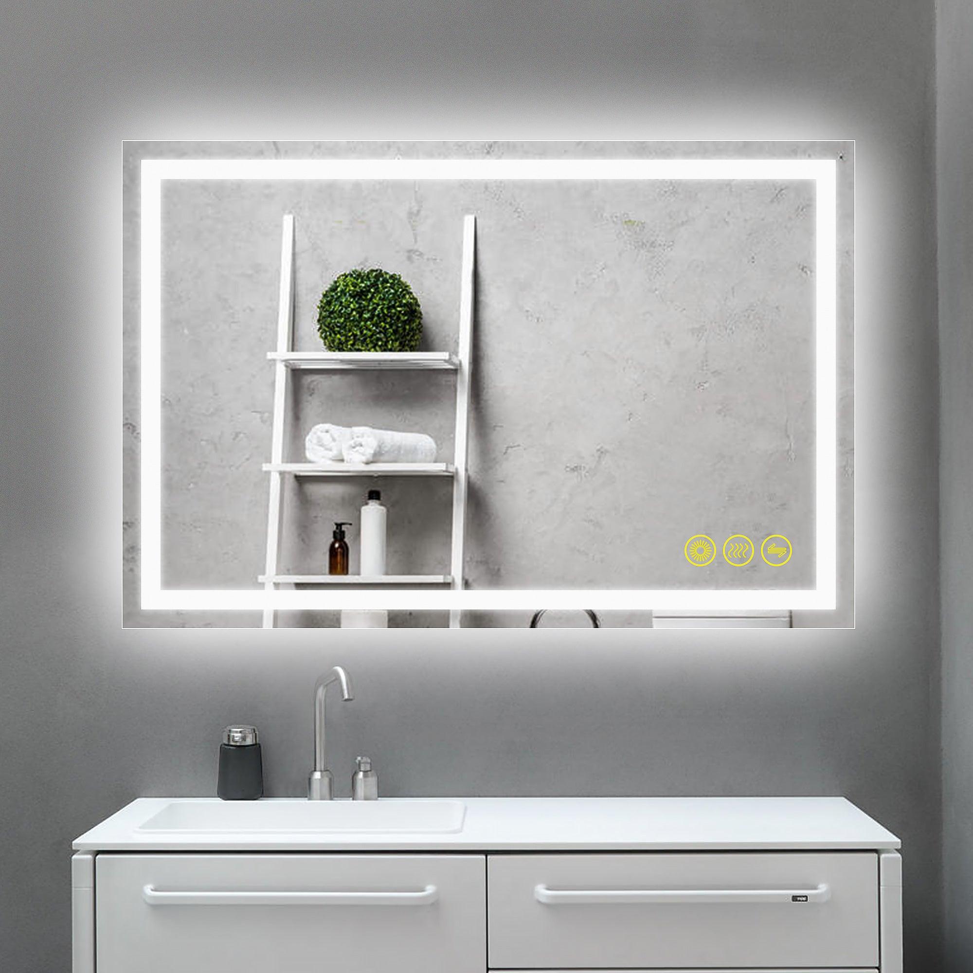 Anti-Fog LED Bathroom Mirror with Backlit Illumination - Touch Switch & Dimmable Light for Makeup Vanity, Shaving, and Home Decor