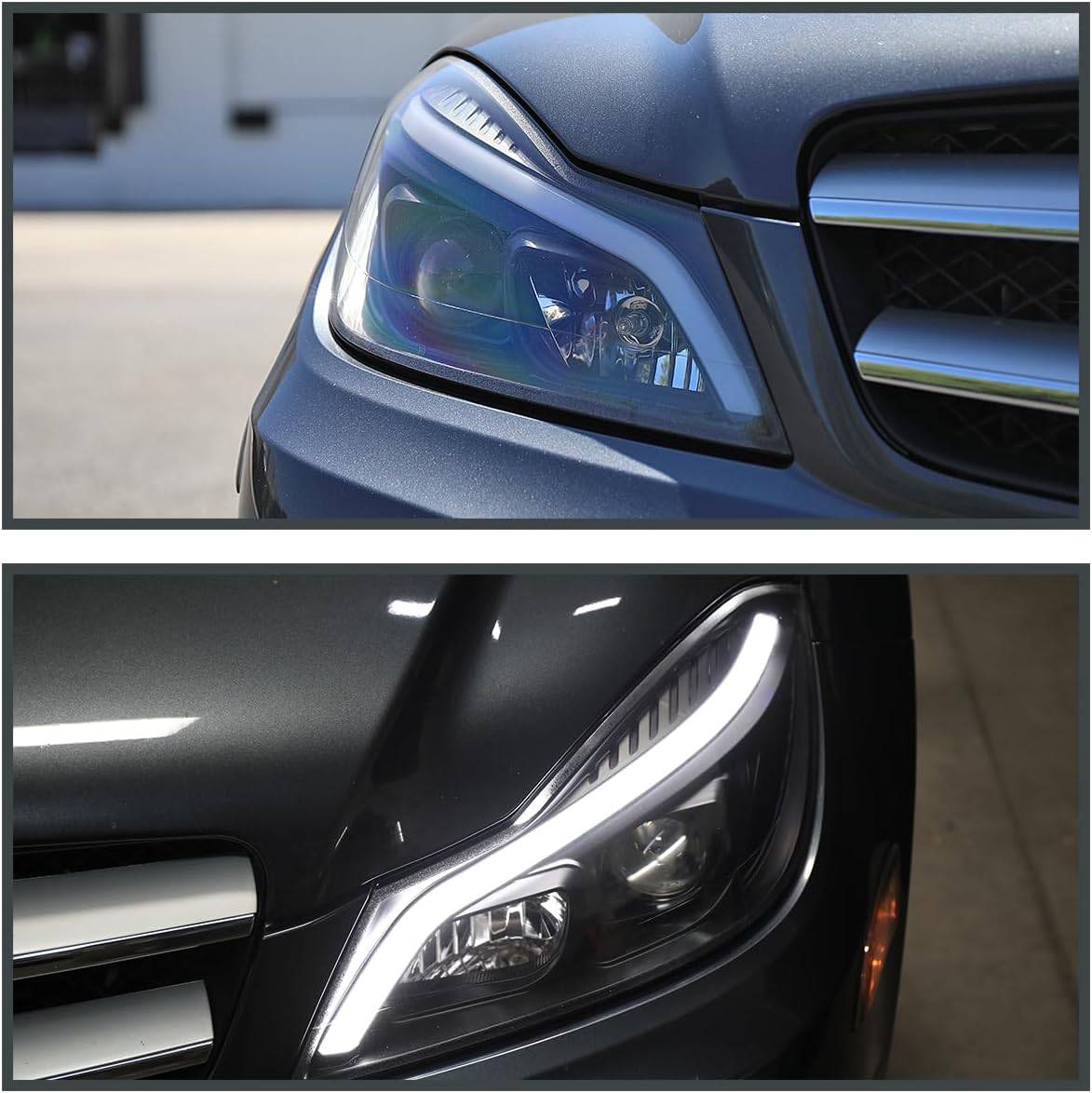 2012-2014 Mercedes Benz W204 C Class LED Headlights - Switchback Sequential LED Bar Projector Headlamps with Matte Black Housing & Clear Lens - Upgrade for Night Driving & Enhanced Style