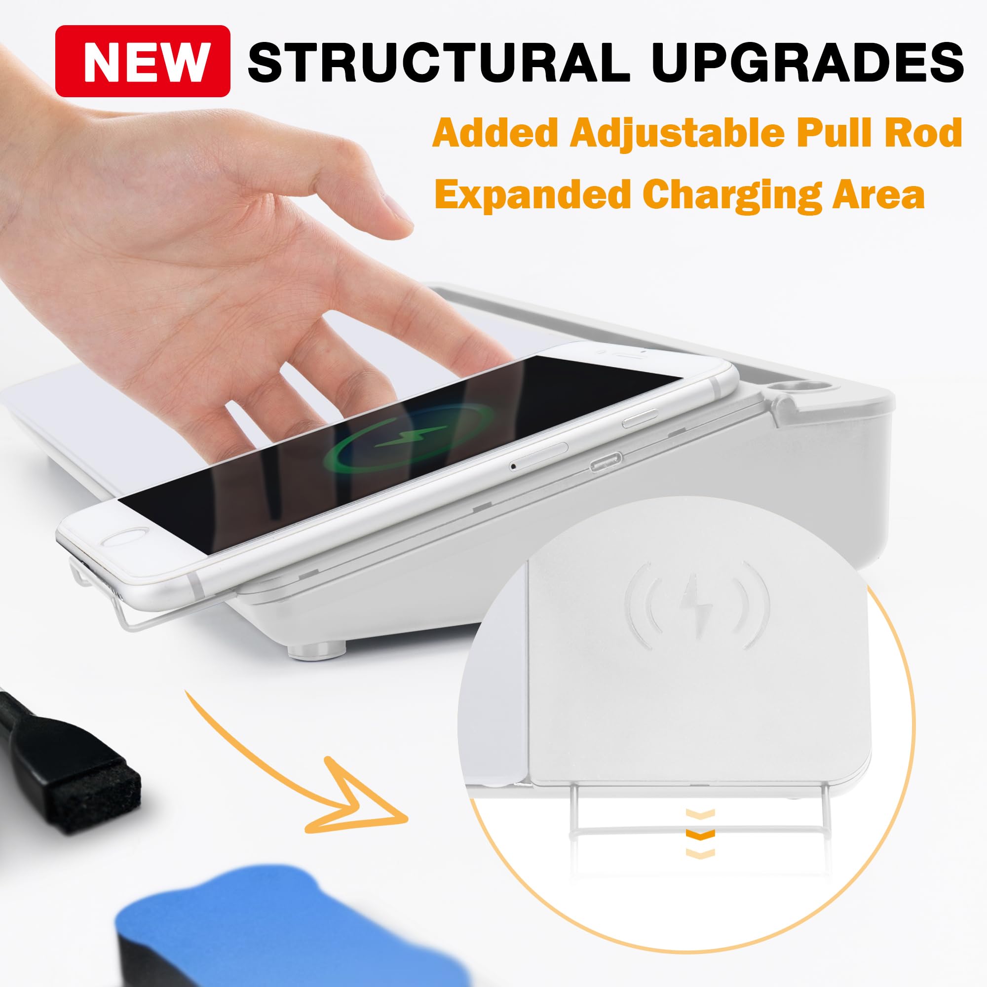 SELEAD Glass Whiteboard with Wireless Charger - 18x12 Inch Desktop Dry Erase Board, Computer Keyboard Stand with Organizer Drawer for Home Office, School & Workspace - Perfect for Meetings, Notes & Device Charging (White)