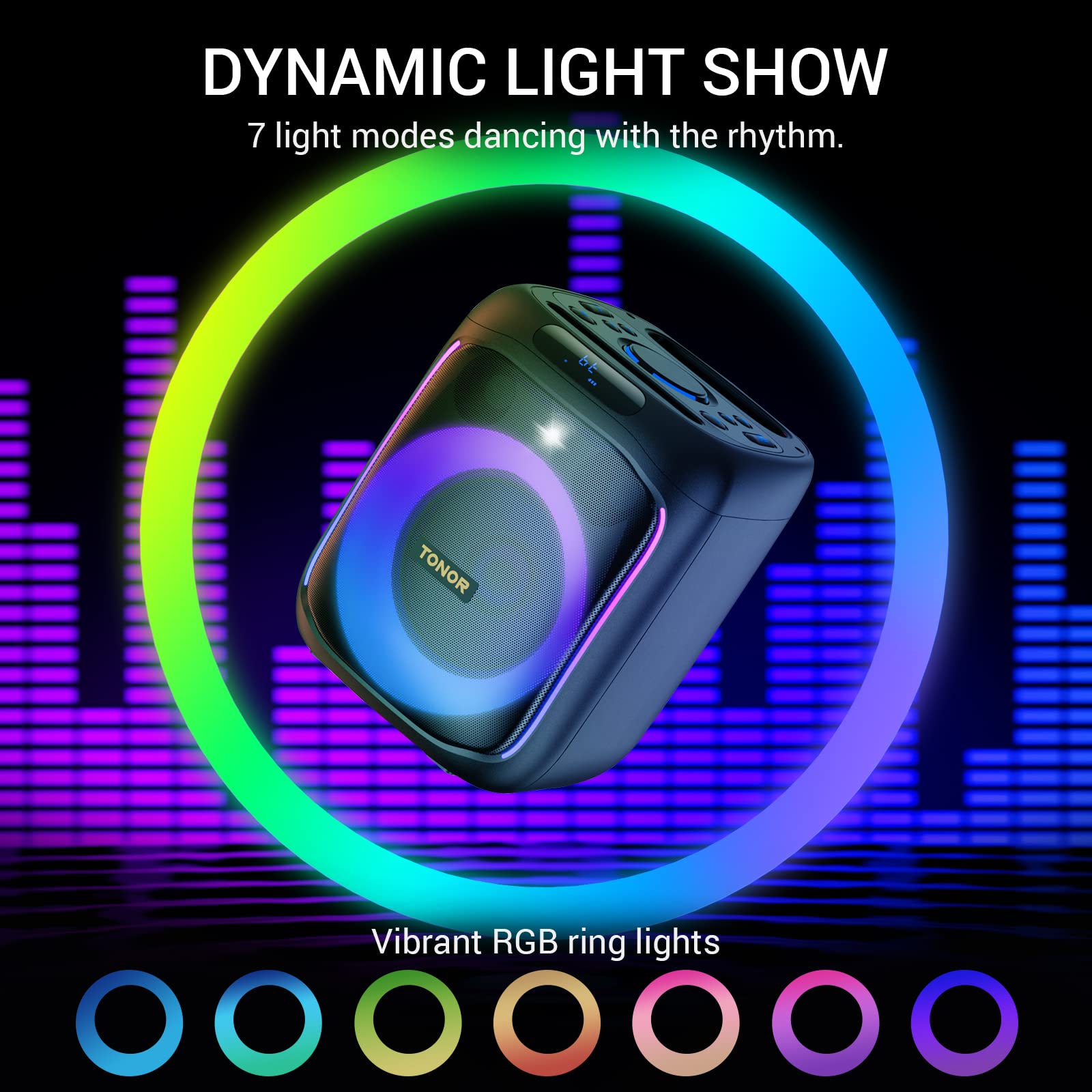 TONOR K6 Portable Bluetooth Karaoke Machine with 2 Wireless Microphones, RGB LED Lights - PA Speaker System for Home, Party & Outdoor Use | Supports BT/AUX/USB/TF Card | Perfect for Singing, Entertaining & Family Gatherings