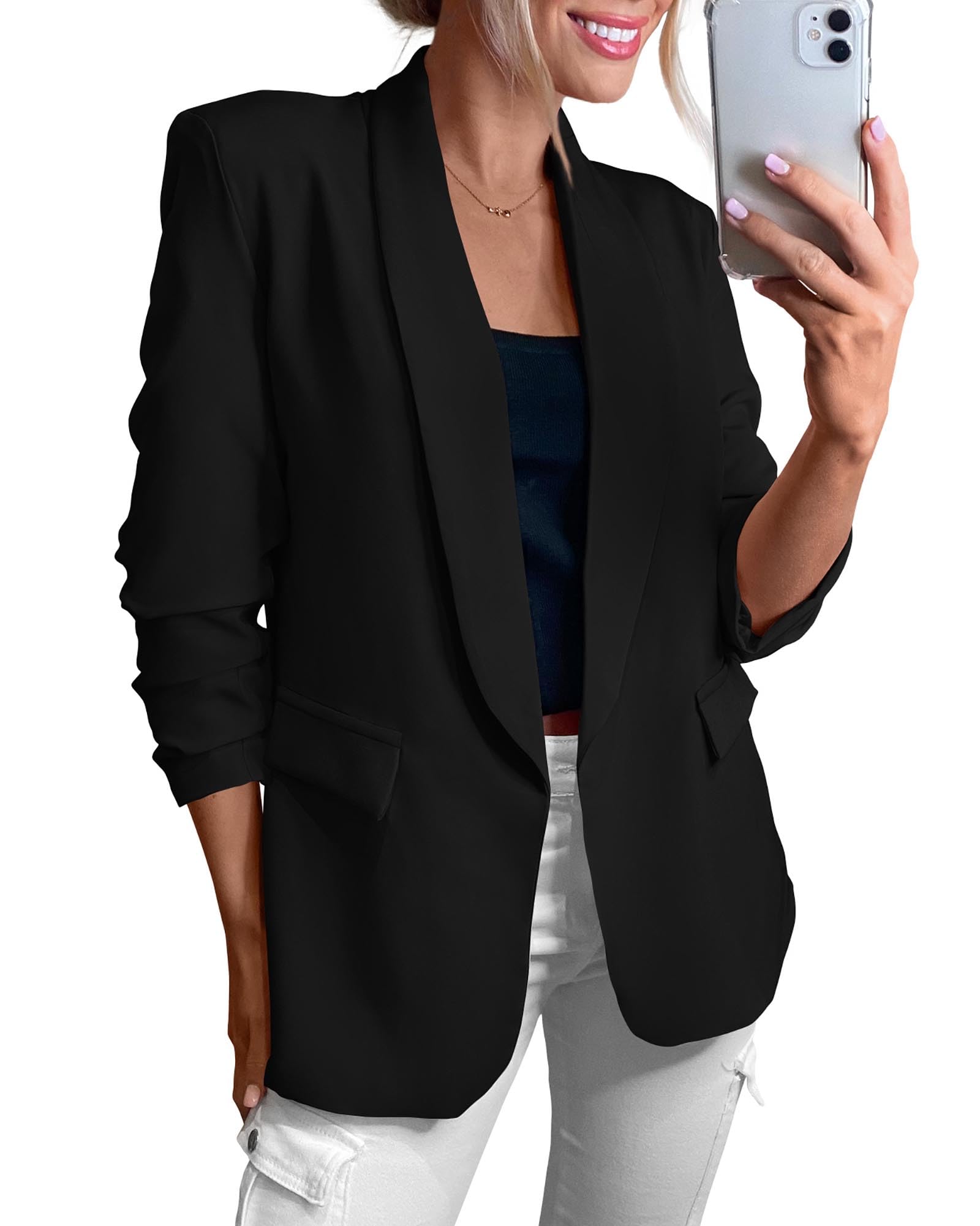 KIRUNDO Women's Blazer Jacket - 2025 Spring/Fall Business Casual Long Sleeve Open Front Suit Jacket with Pockets for Office Work & Professional Dressy Occasions