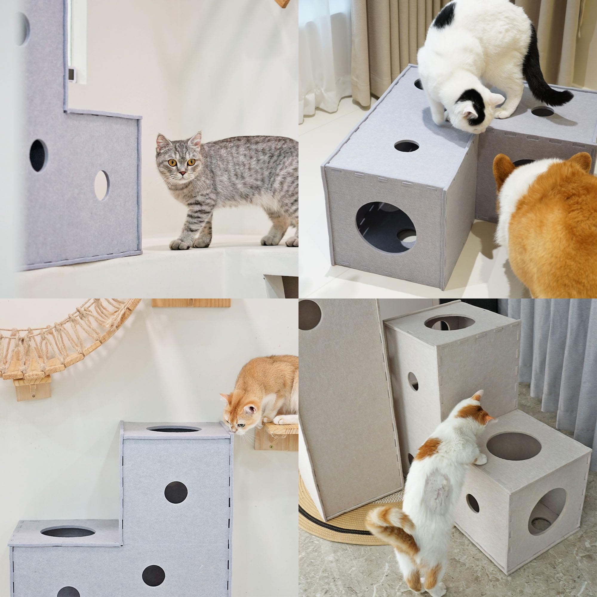 Aberatail Cat Tunnel & Hideaway - Soft Felt Interactive Cat Toy with Peek Holes, Cat Cave & Cube for Indoor Cats (Small, Medium, Large) - Perfect for Playtime, Napping & Stress Relief