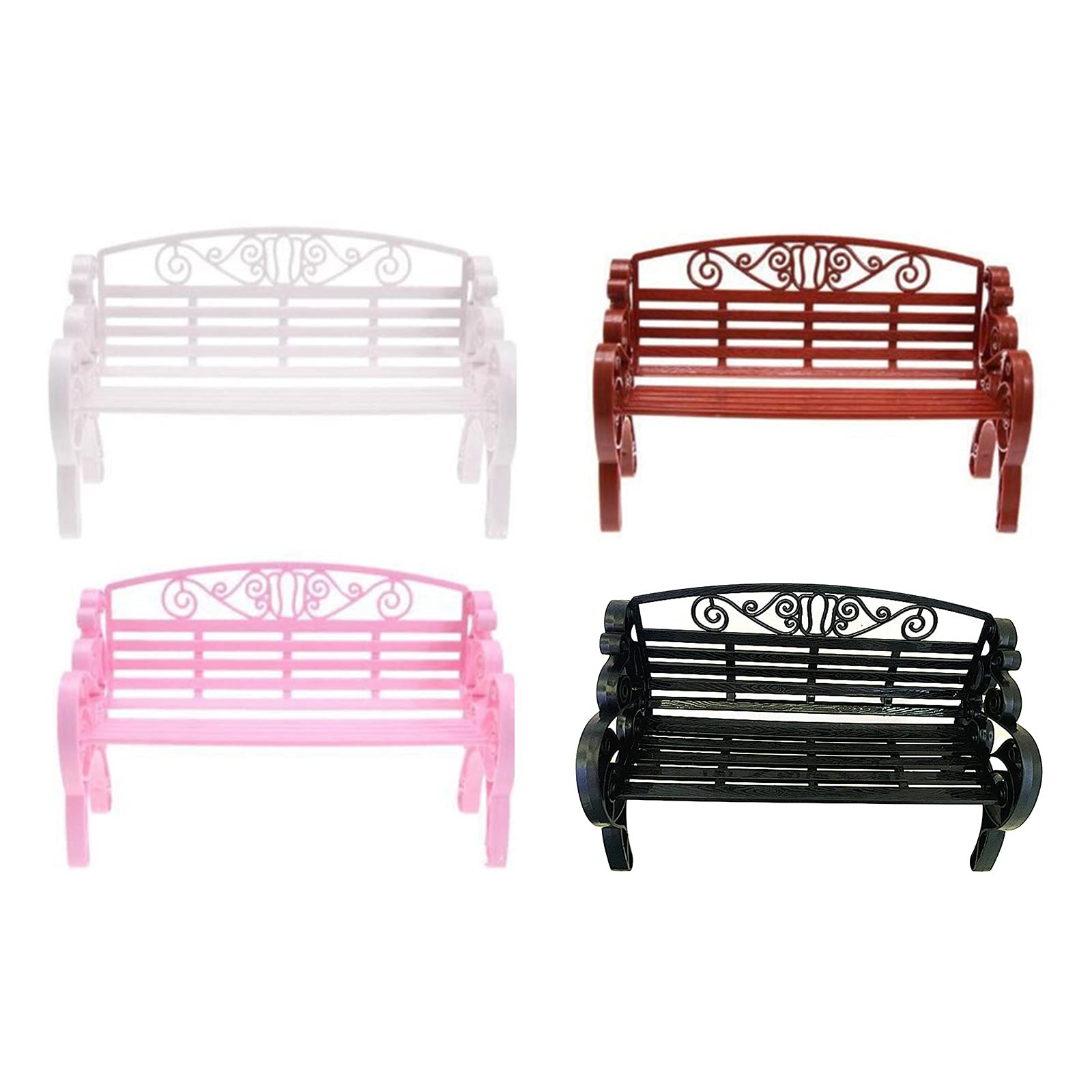 Haokaini 4-Piece 1/6 Scale Miniature Dollhouse Furniture Set - Plastic Garden Patio Park Bench & Chair Models for Fairy Garden, DIY Scenes & Home Decor | Perfect for Fairy Gardens, Dioramas, Miniature Displays & Collectors