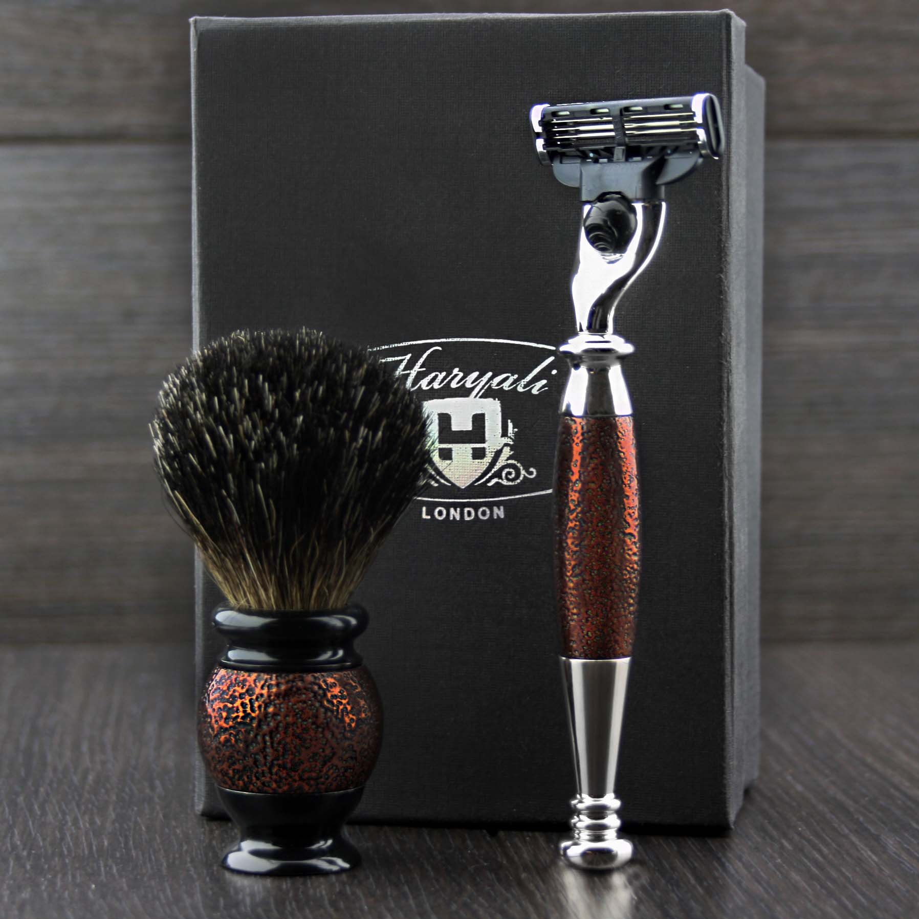 4 Piece Men's Shaving Kit with 3 Edge Razor, Black Badger Hair Shaving Brush & Stands - Premium Grooming Set for Smooth Shaving at Home or Travel