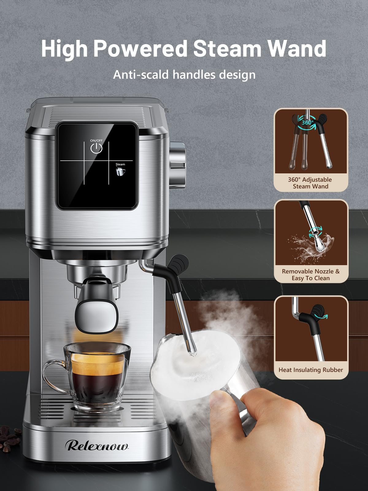 20 Bar Professional Espresso Coffee Machine with Milk Frother - Compact Stainless Steel Coffee Maker for Hot & Iced Cappuccino, Latte - Perfect for Home, Office and Coffee Shop Use