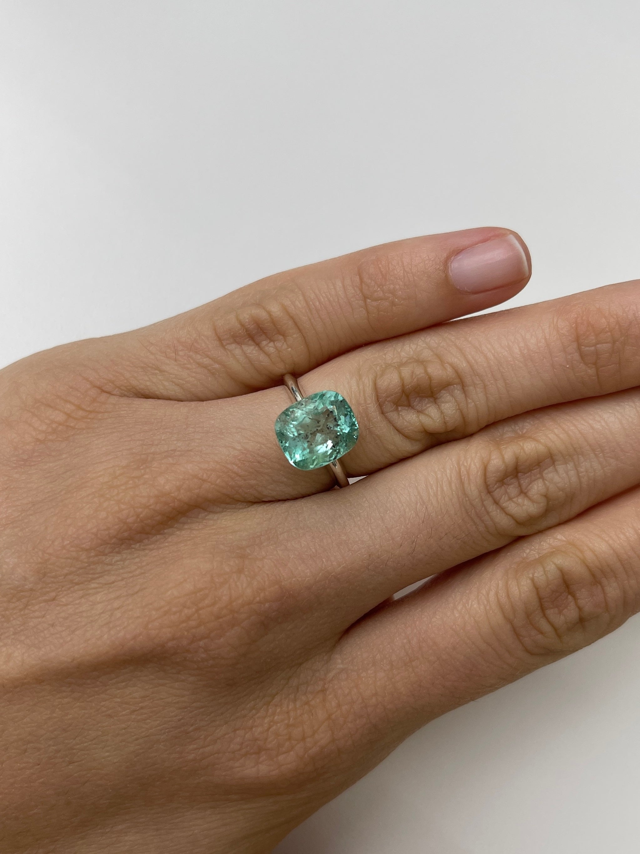 4.94 Carat 11x9.5mm Natural Colombian Emerald Loose Gemstone - Freckled Sea Foam Green Cushion Cut for Jewelry Making, Engagement Rings & Collector's Items