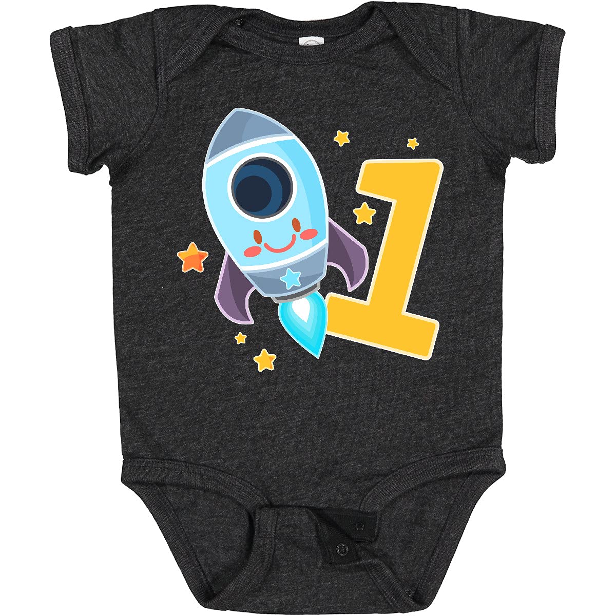 Inktastic Rocket Spaceship Happy First Birthday Baby Bodysuit - Cute Astronaut Themed Outfit for 1 Year Old Boys & Girls - Perfect for Birthday Parties, Photo Shoots & Special Celebrations