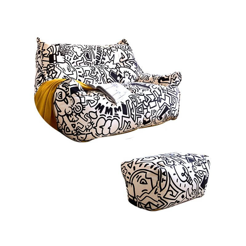 Large Flannel Cartoon Themed Bean Bag Chair with Removable Machine Washable Cover & Zipper Closure - White | Perfect for Kids' Rooms, Game Rooms & Cozy Reading Nooks