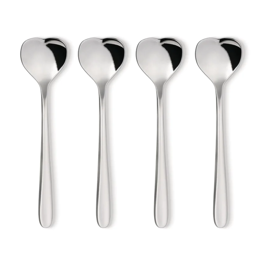 Alessi Heart Shaped Coffee Spoons Set of 4 - Elegant Stainless Steel Dessert Spoons for Coffee, Tea, Desserts - Perfect for Romantic Dates, Bridal Showers & Valentine's Day Gifts
