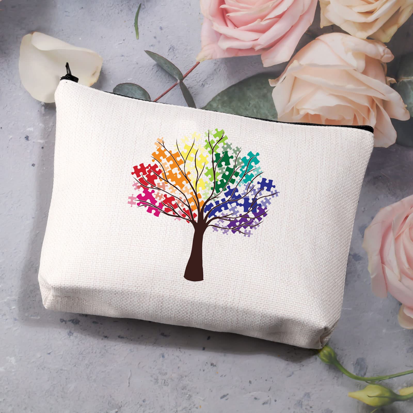 Autism Awareness Makeup Bag - Puzzle Piece Design for Autism Support, Special Education Teacher Gift & Autism Tree - Perfect for Travel, School, and Daily Organization