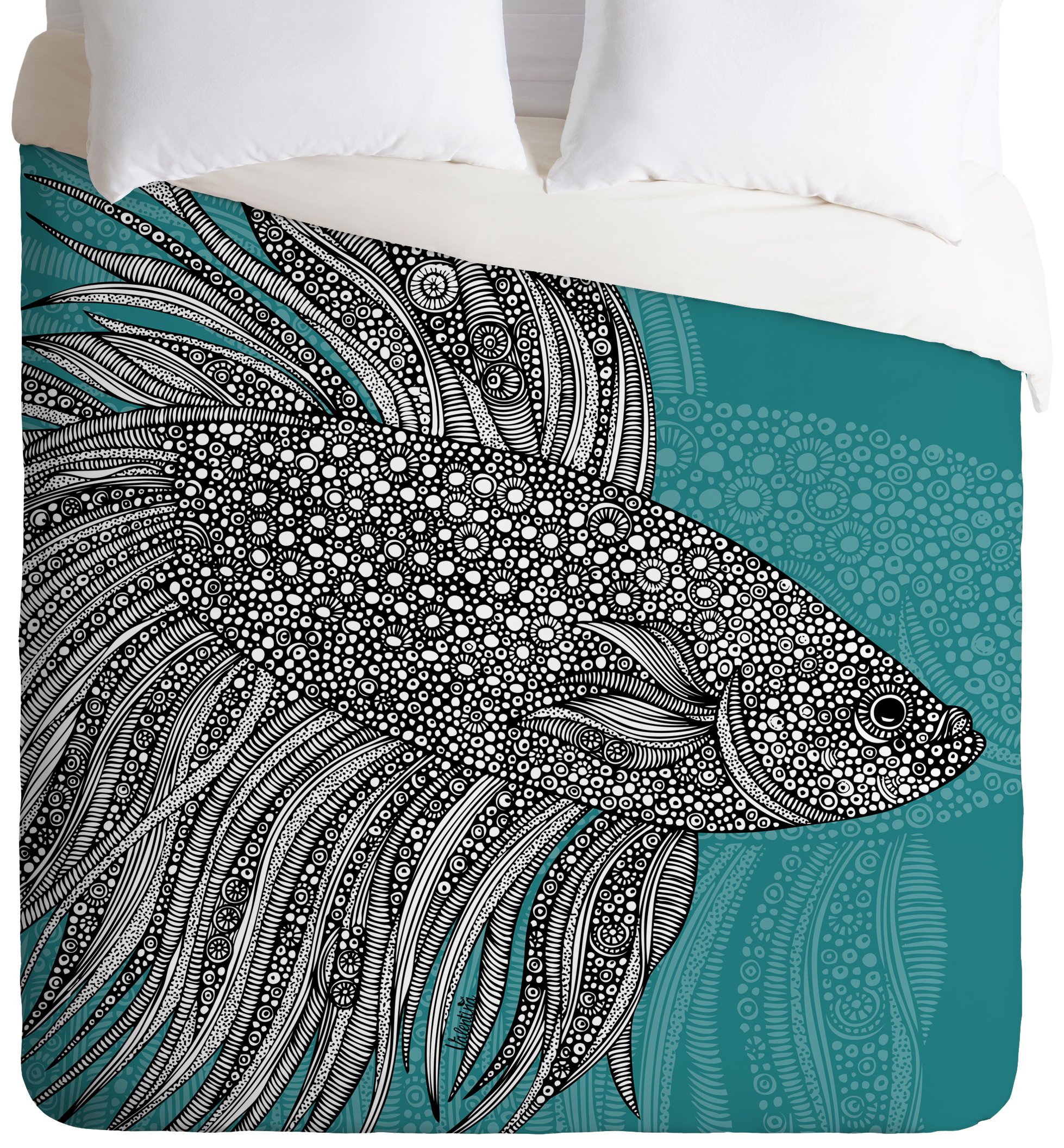 Deny Designs Valentina Ramos Beta Fish Duvet Cover Set - Twin/Twin XL Size, Vibrant Tropical Fish Pattern Bedding - Perfect for Kids' Rooms, Dorm Decor & Coastal Themed Bedrooms