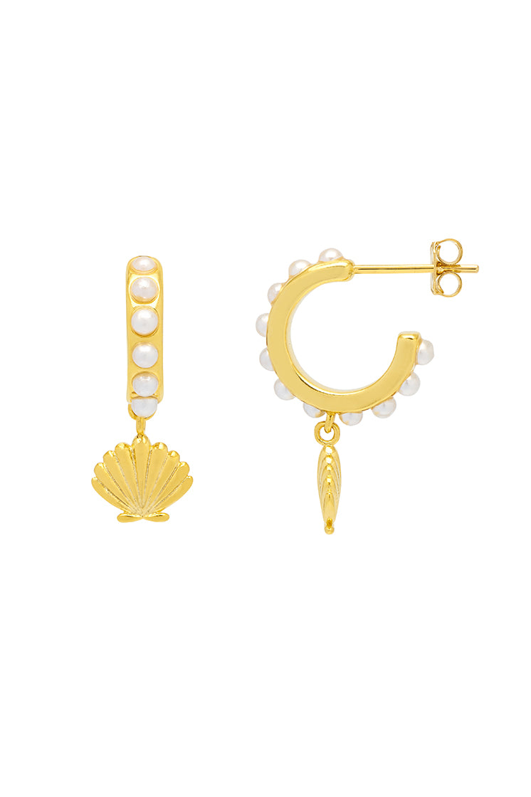 Elegant Pearl Scallop Drop Hoop Earrings for Women - Vintage Dangle Earrings for Party, Wedding & Special Occasions