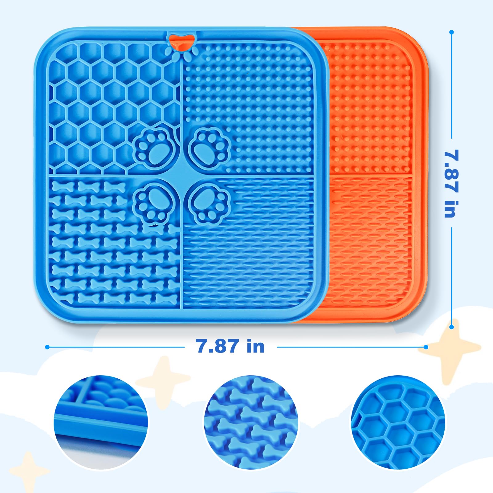 Dog Lick Mat with Suction Cups - 2 Pack Slow Feeder & Anxiety Relief Mat for Dogs and Cats - Non-Slip Pet Food Bowl for Bathing, Grooming, and Enrichment Toys (Blue & Orange) - Perfect for Stress Relief, Mealtime Fun, and Pet Care Routine