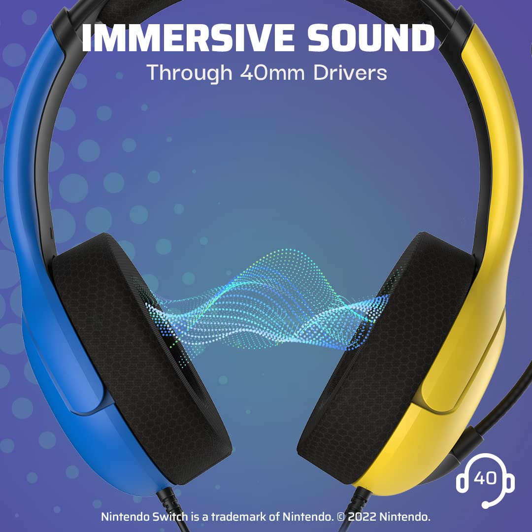 PDP Gaming LVL40 Stereo Headset with Mic - Noise Cancelling Headphones for Nintendo Switch/Lite/OLED/PC | Lightweight Comfort Ear Cushions | Fortnite Wildcat Yellow & Blue Design | Perfect for Gaming, Streaming & Online Classes
