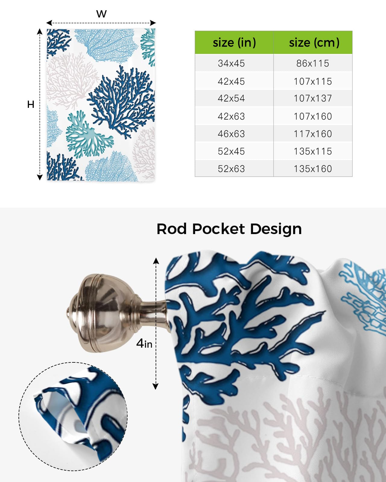 Tie Up Curtains for Windows - Blue White Geometric Abstract Design with Adjustable Rod Pocket, 42x54 Inch Balloon Window Shades for Bathroom & Kitchen | Perfect for Coastal Decor, Summer Beach House, and Marine-Themed Rooms