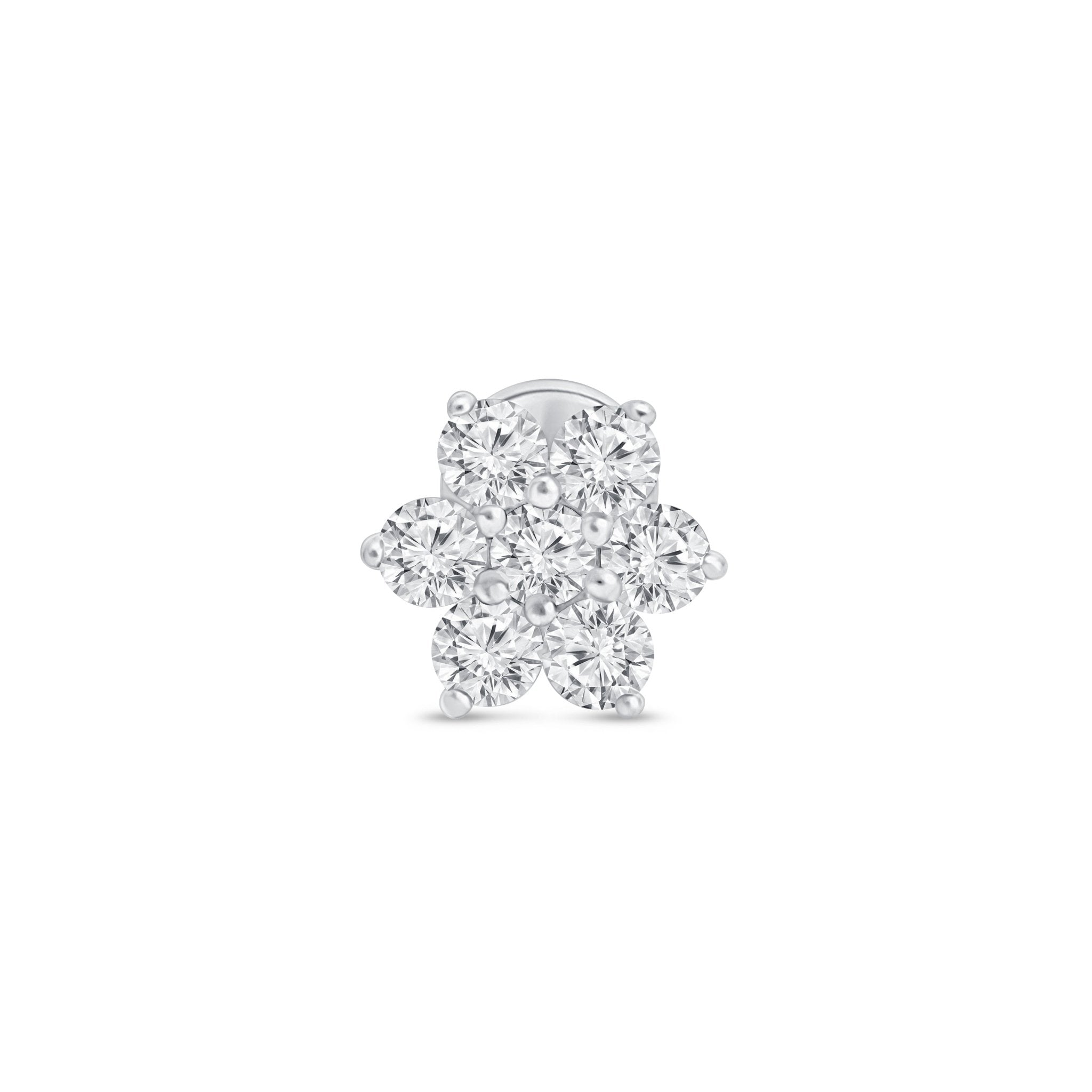 14k White Gold Seven Diamond Flower Flat Back Stud Earrings - Elegant & Dainty Jewelry for Women, Perfect for Weddings, Parties & Everyday Wear