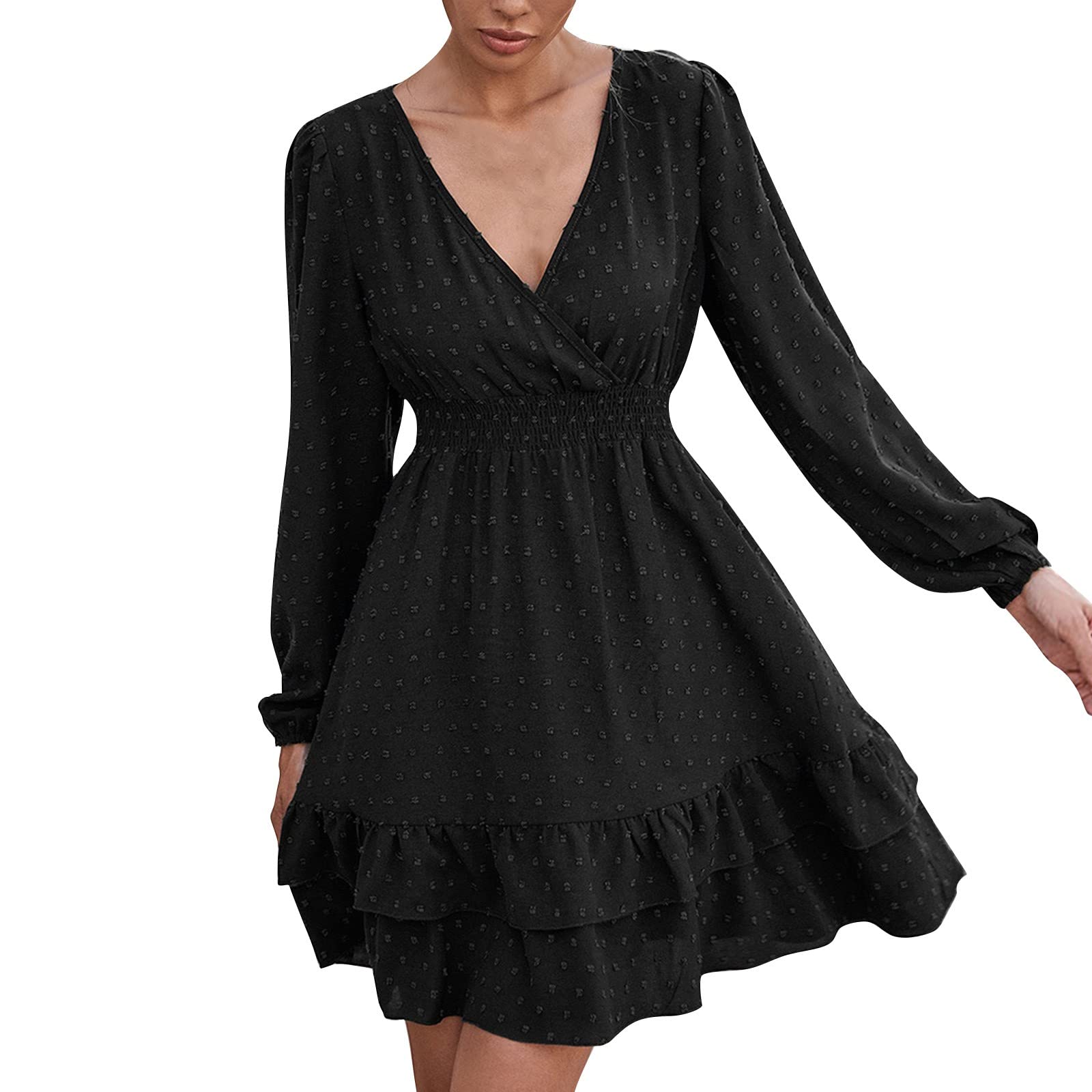 Women's Summer Short Sleeve V-Neck Loose Mini Dress - Flowy Chiffon Dot Casual Dress for Beach, Vacation & Everyday Wear