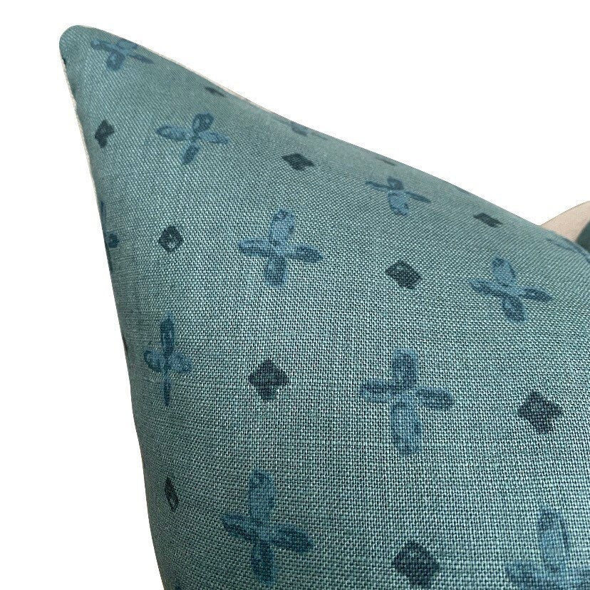 READY TO SHIP Designer Amun Border Pillow in Juniper - Luxury Bohemian Throw Pillow for Living Room, Bedroom & Sofa Decor