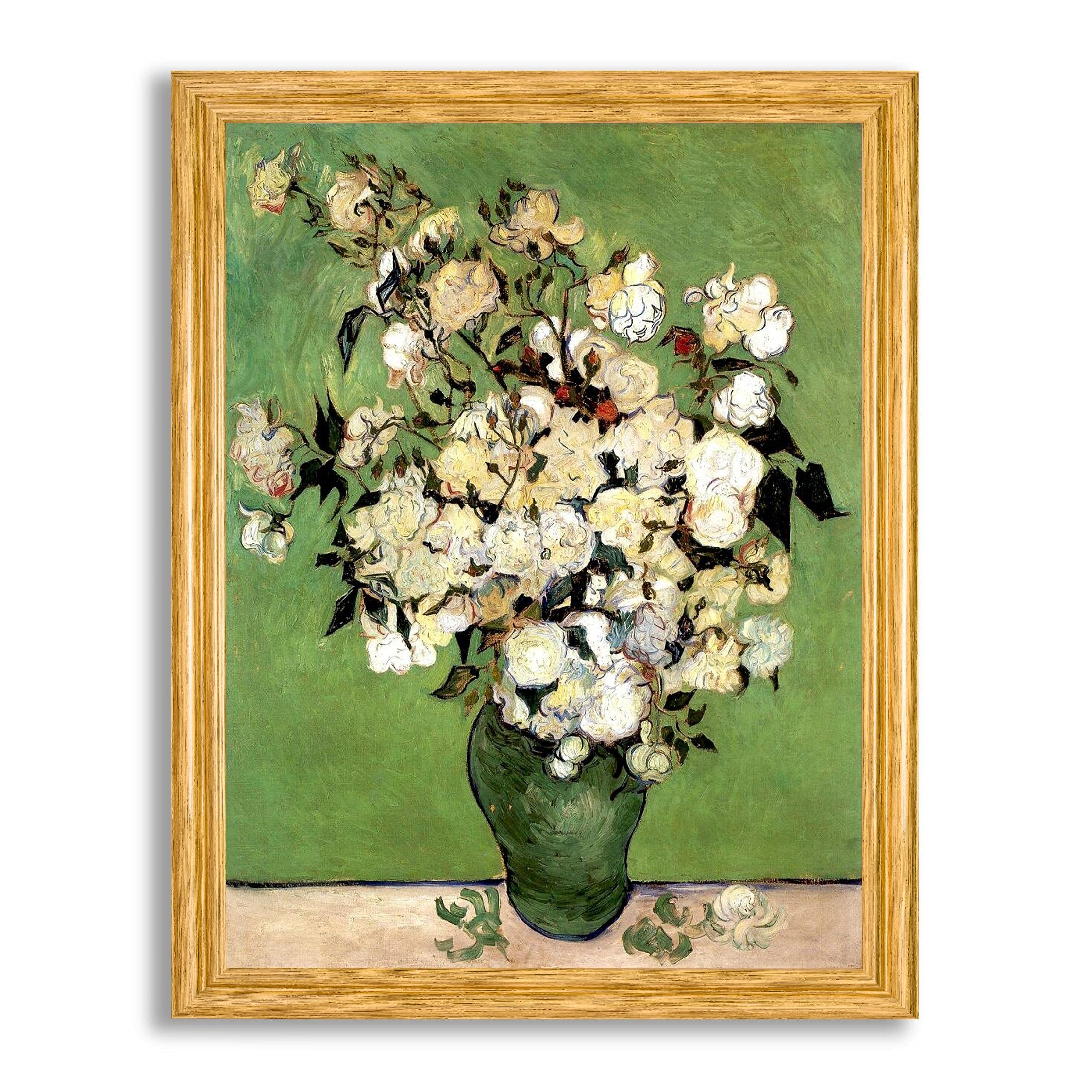 Vincent Van Gogh Framed Print - A Vase of Roses Fine Art Reproduction Poster | Museum-Quality Wall Art Decor for Living Room, Bedroom & Office | Ready to Hang Wood Frame Gallery Print | Perfect Gift for Art Lovers & Home Decor