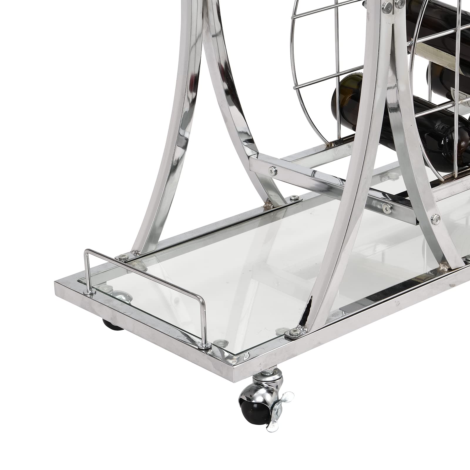 Yoluckea 3-Tier Glass Bar Cart with Wine Rack & Glass Holder - Tempered Glass Shelves, Lockable Wheels - Perfect for Home Bar, Kitchen Storage & Entertaining Guests
