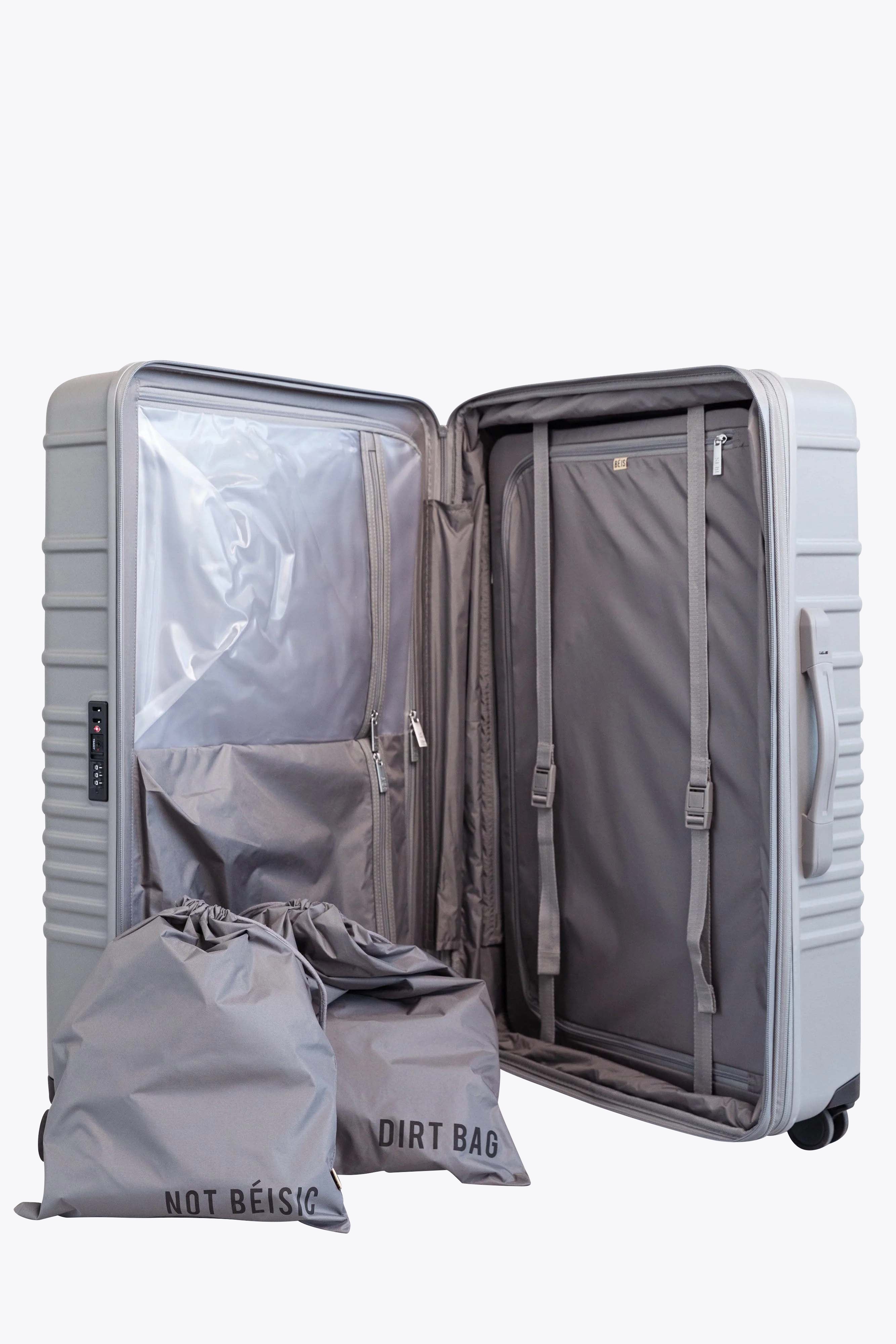 Large Grey Check-In Roller Luggage - Spacious & Durable Suitcase for Air Travel, Business Trips & Vacations