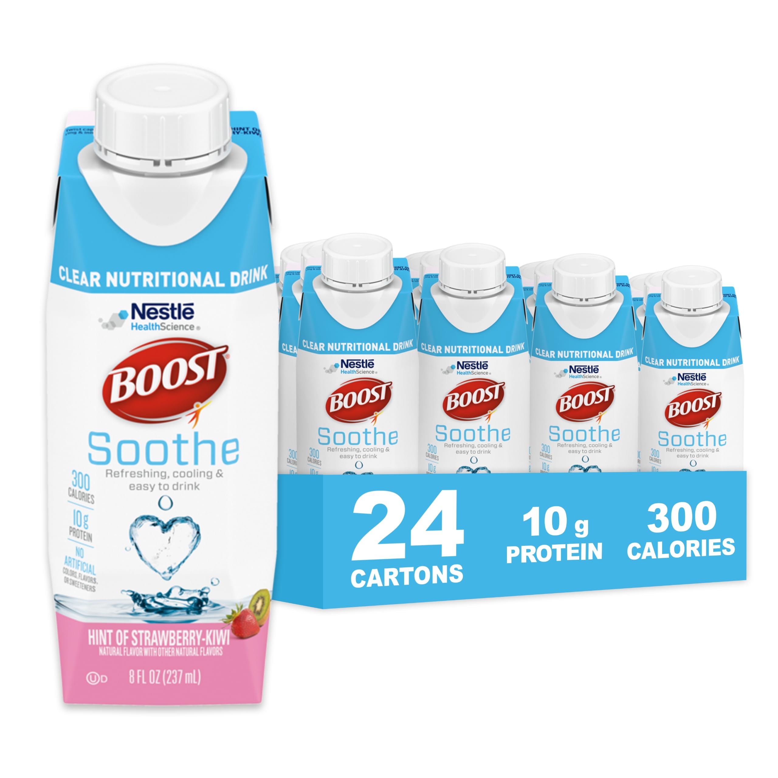 BOOST Soothe Clear Nutritional Drink with Whey Protein Isolate - 10g Protein, 300 Calories, Strawberry Kiwi Flavor - 8 fl oz (Pack of 24) - Hydrating & Cooling for Post-Workout, Recovery & Active Lifestyles
