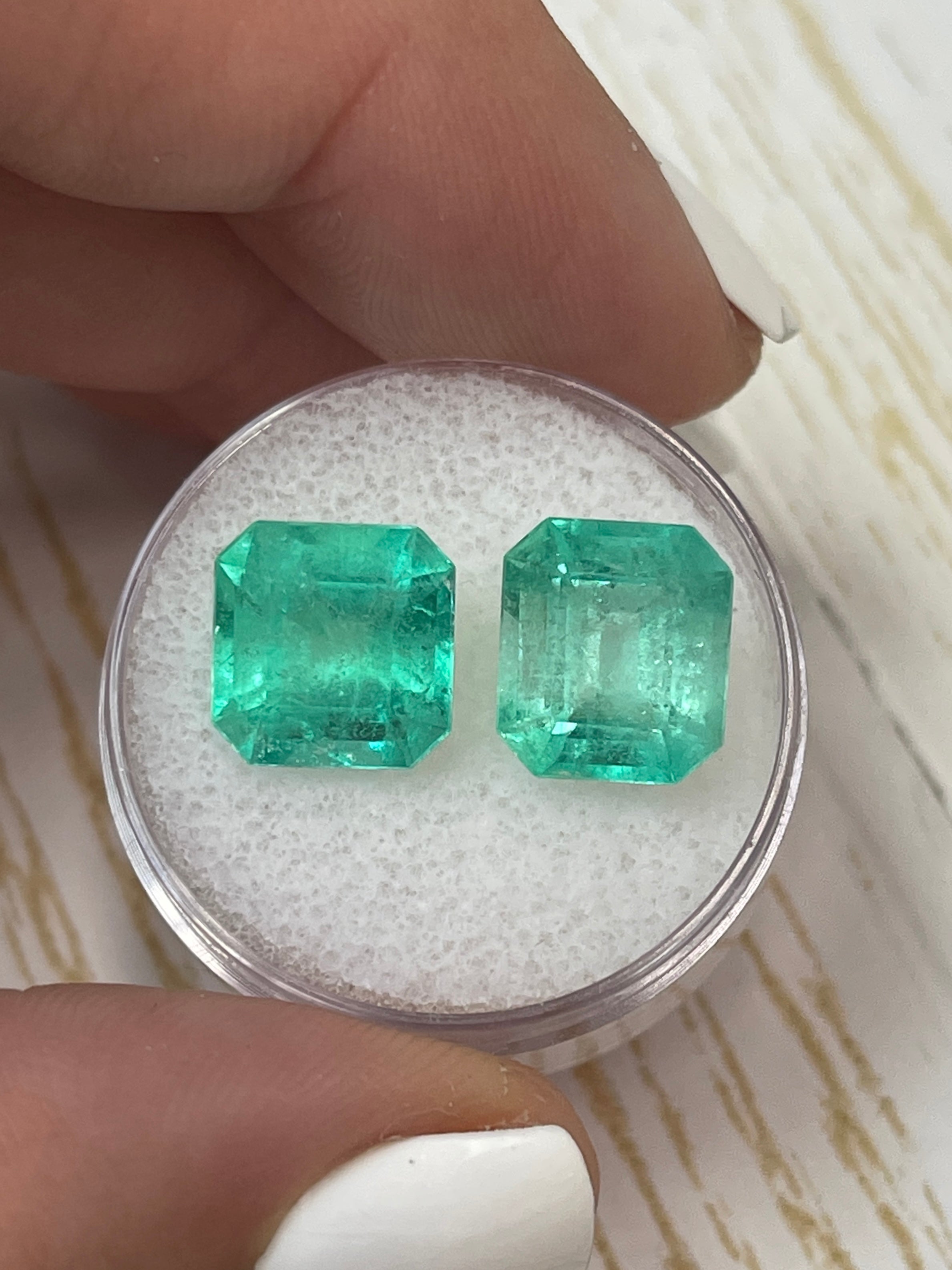 8.01tcw 10x9.5mm Matching Pair Natural Colombian Emerald Gemstones - Asscher Cut Loose Green Emeralds for Jewelry Making, Engagement Rings & Luxury Gifts
