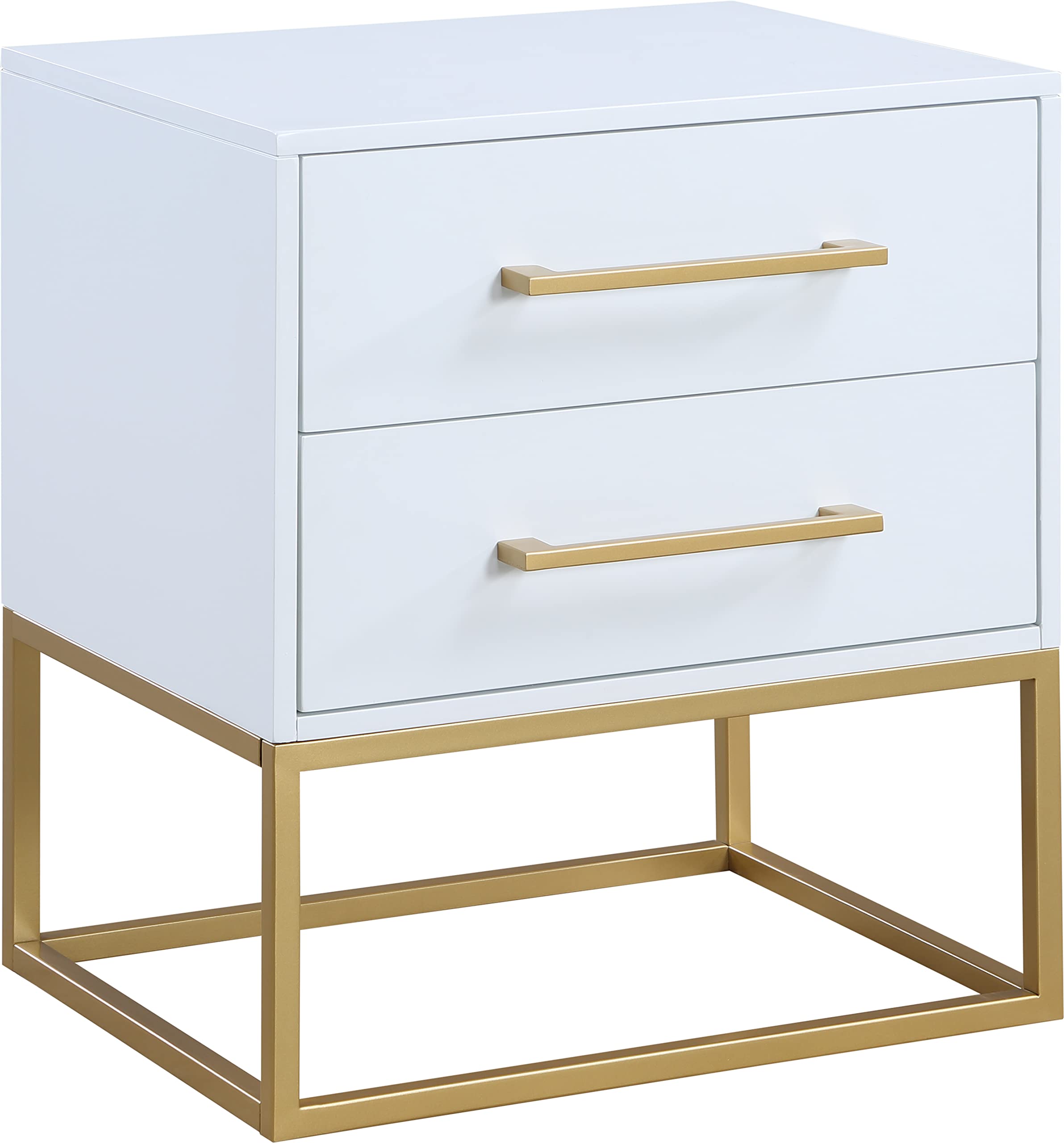 Meridian Furniture 848White-NS Maxine Collection Nightstand - White Finish with Brushed Gold Metal Base & Handles, 22