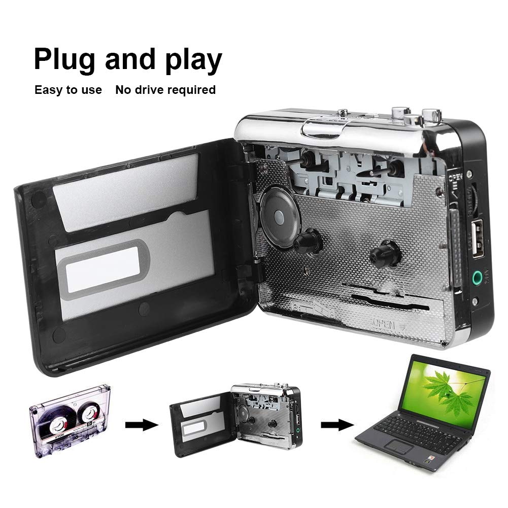 Cassette Tape to MP3 Converter - USB Flash Drive Audio Capture Device with Battery & USB Power - Digitize Old Music for Home, Car & Vintage Collections