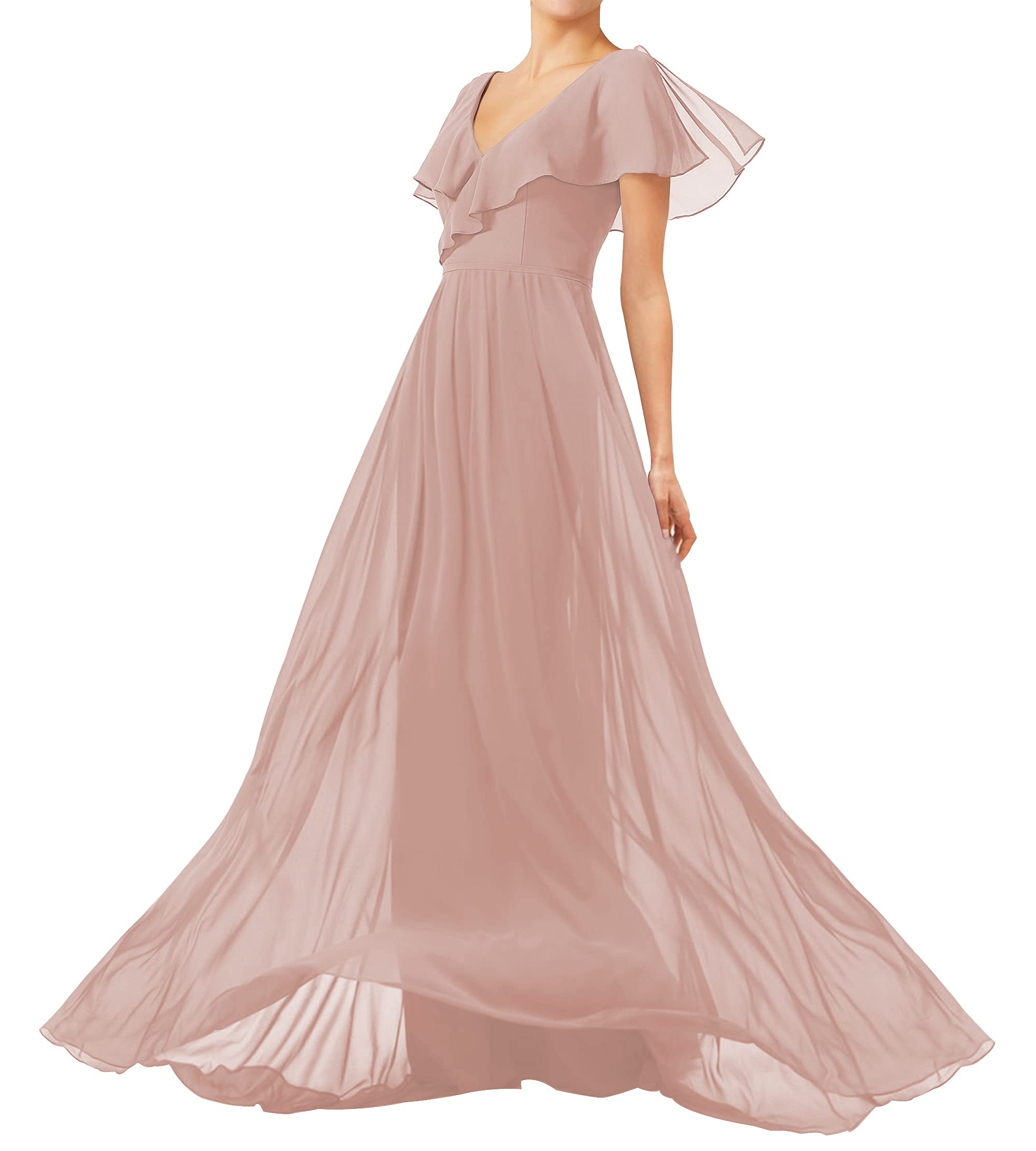 JAEDEN Long Chiffon Bridesmaid Dress with Ruffles - Elegant Prom & Formal Evening Gown for Weddings, Parties & Special Occasions