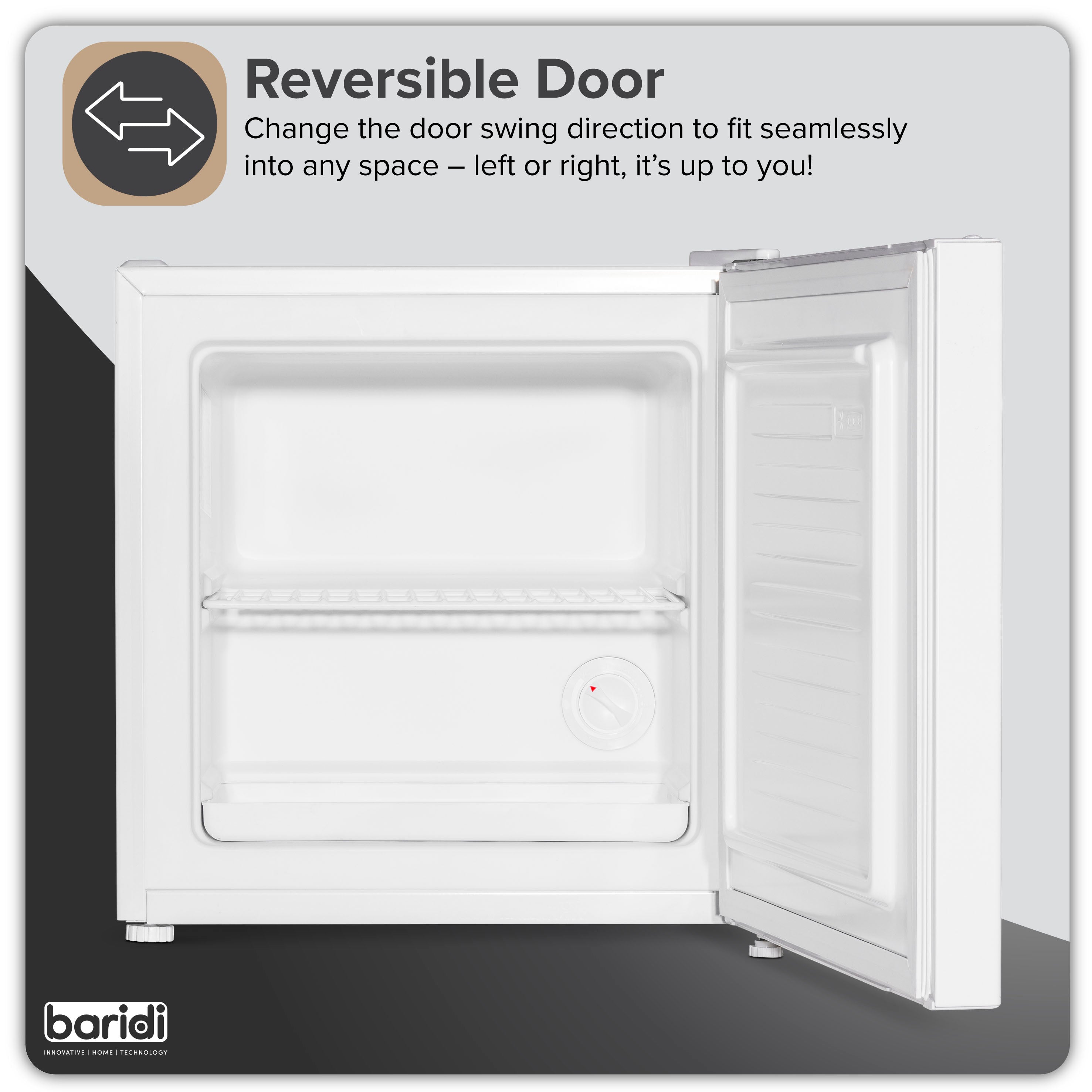 Baridi 31L Mini Tabletop Fridge Freezer with Reversible Door - Compact White Refrigerator for Bedroom, Office, Dorm & Small Spaces - Perfect for Drinks, Snacks & Skincare Storage