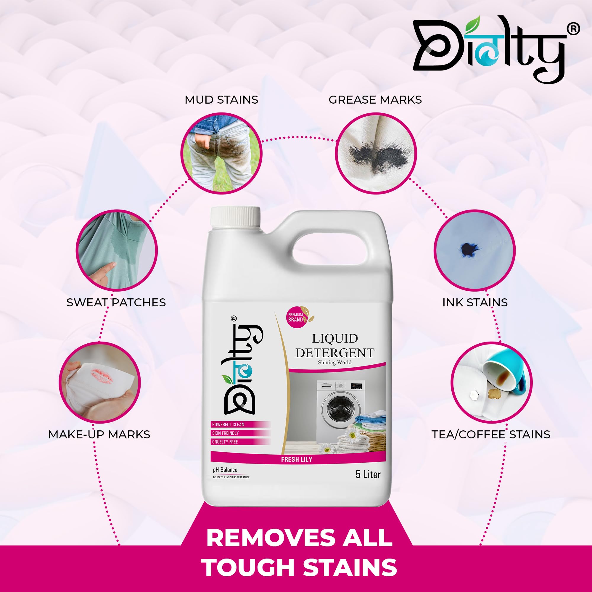 Diolty Liquid Laundry Detergent 5L - Concentrated Formula for Top Load & Front Load Washers (Lily Scent) - Gentle on Clothes, Ideal for Families & Large Loads