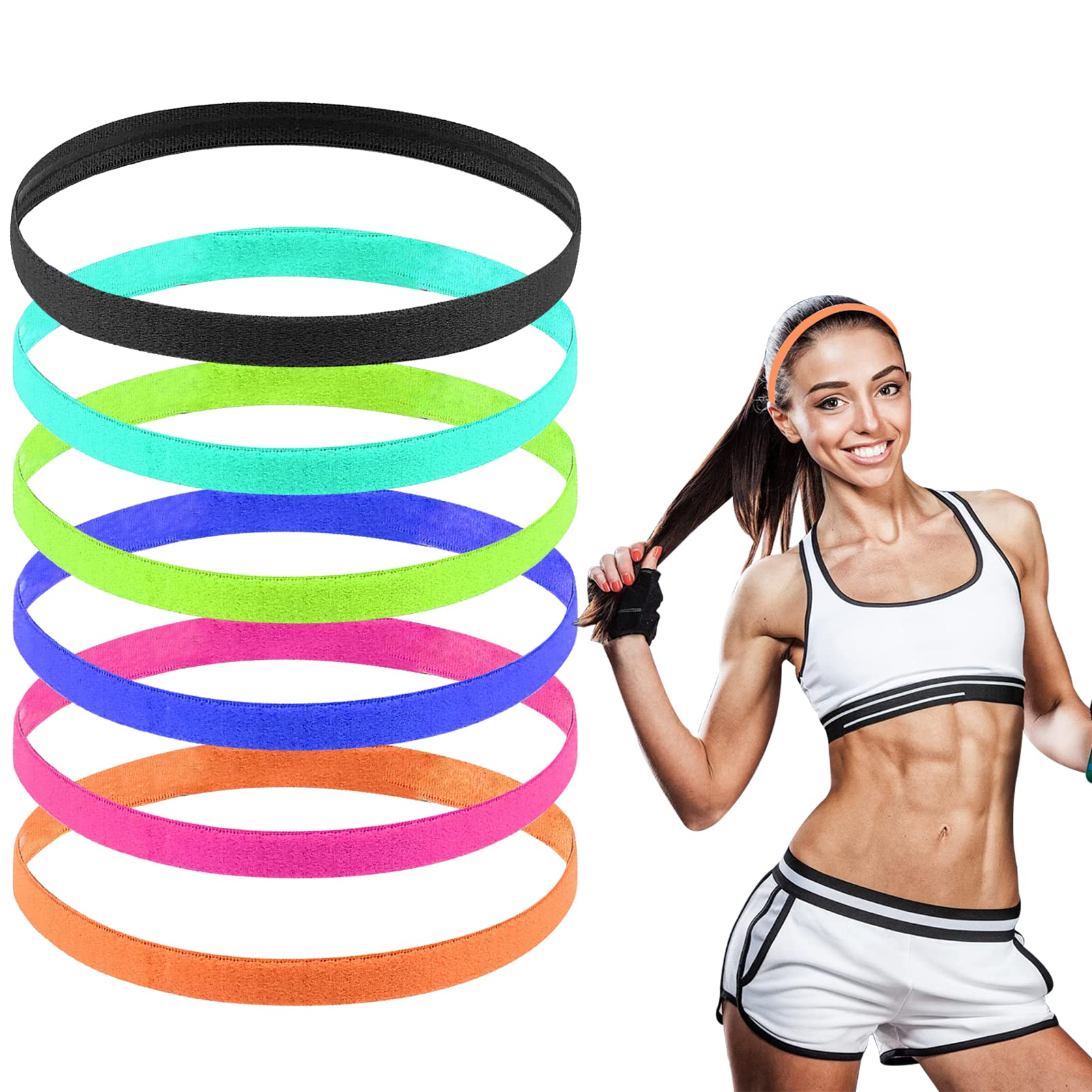 Non-Slip Sports Headbands for Men & Women - 6 Pack Thin Silicone Grip Sweatbands for Running, Yoga, Football & Workouts - Breathable Hair Bands for Athletes & Active Lifestyle (6 Colors) - Perfect for Gym, Sports & Outdoor Activities