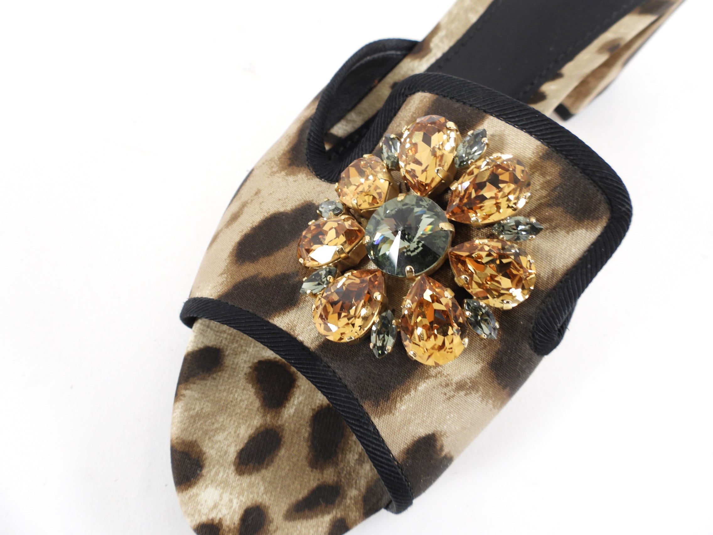 Dolce & Gabbana Women's Leopard Print Crystal Embellished Mules - Size 40 | Luxury Designer Slides for Parties, Weddings & Evening Events