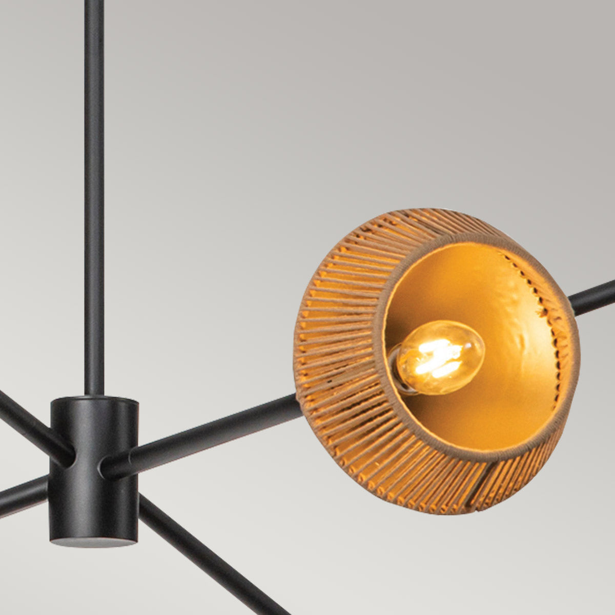 Alora Mood Daphne 5-Light Chandelier in Matte Black & Natural Finish - E14 Bulb Base | Perfect for Dining Room, Bedroom, or Entryway Lighting