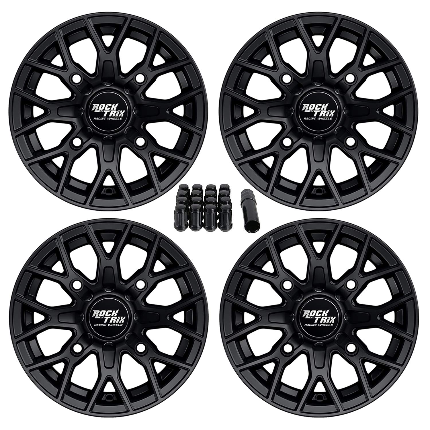 RockTrix RT104 12x7 ATV Wheels Rims - 4x137 Bolt Pattern, 5+2 Offset, Black Matte Finish - Includes 10x1.25 Spline Lug Nuts - Compatible with Can-Am Maverick, Commander, Renegade, Outlander - Perfect for Off-Roading, Trail Riding & Mud Adventures (Set of 4)