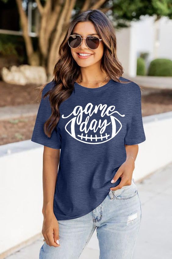 Women's Cute Football Graphic Tee - Funny Game Day T-Shirt for Women - Casual Short Sleeve Top - Perfect for NFL Sundays, Tailgating & Football Parties