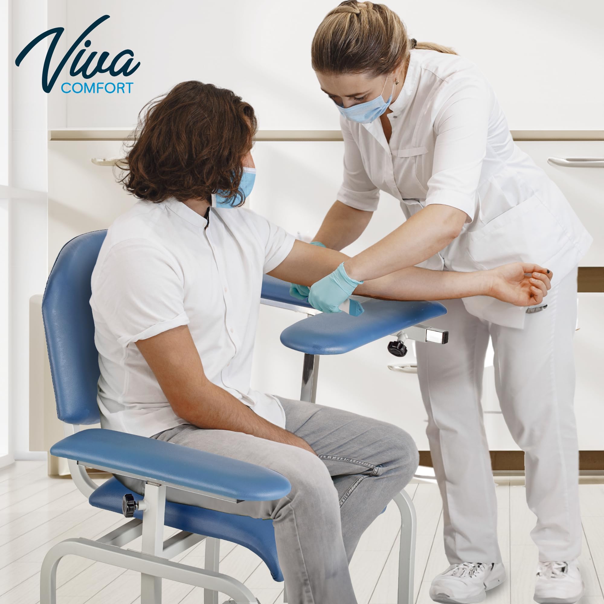 Adjustable Blue Phlebotomy Chair with Armrest - Heavy Duty Medical Blood Draw Chair for Lab & Clinic - Comfortable Patient Seating for Blood Tests & IV Procedures