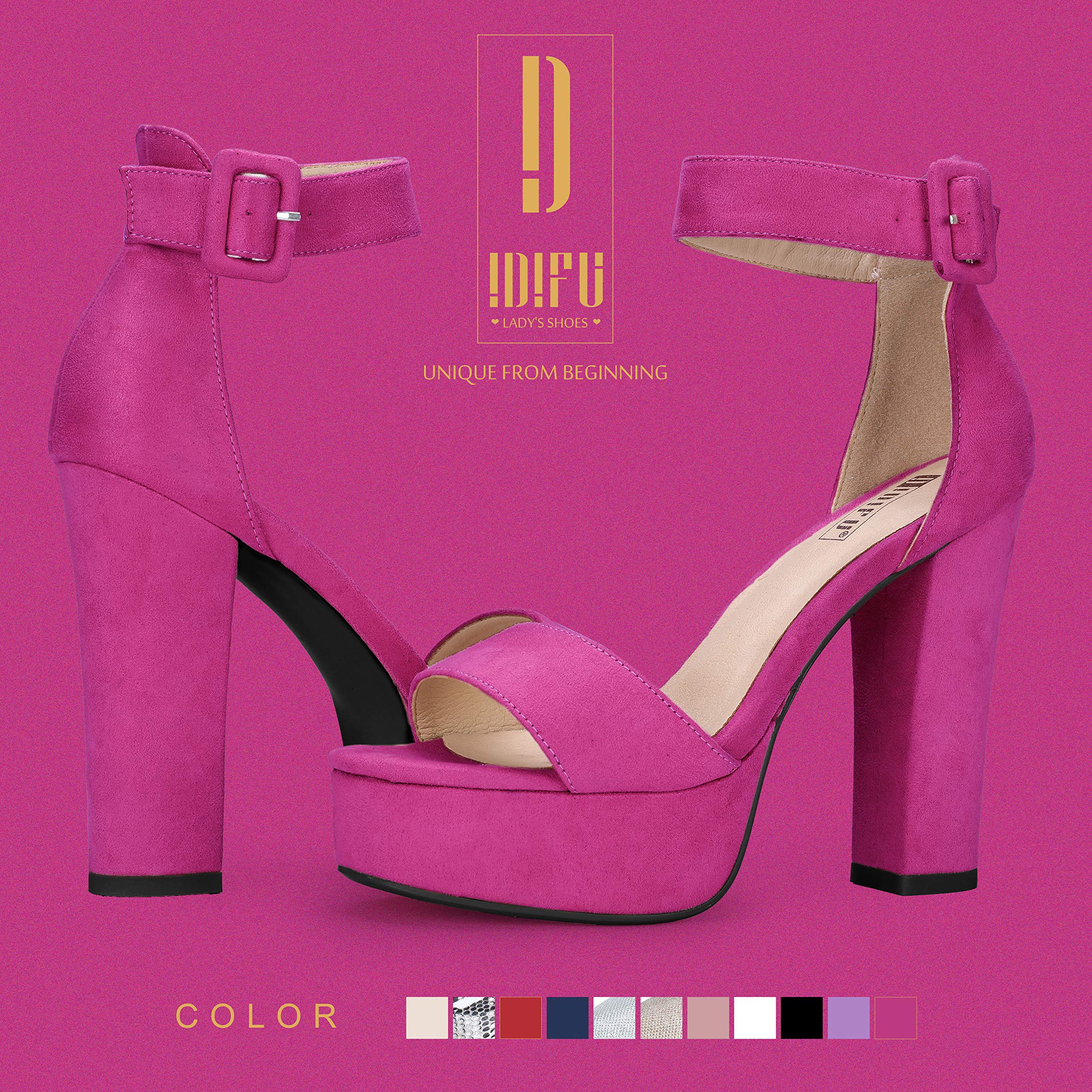 IDIFU IN5 Sabrina Women's Chunky Block Heel Sandals - Sexy Ankle Strap Open Toe Platform Heels for Wedding, Party & Dress Occasions | Comfortable High Heels for Evening Events, Date Nights & Special Occasions