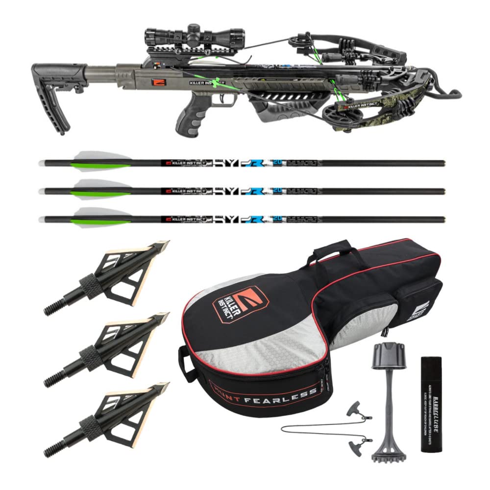 Killer Instinct Boss 405 FPS Crossbow Package with Backpack Case & Broadheads (3-Piece Hunting Bundle) - Perfect for Deer Hunting, Target Practice & Outdoor Adventures