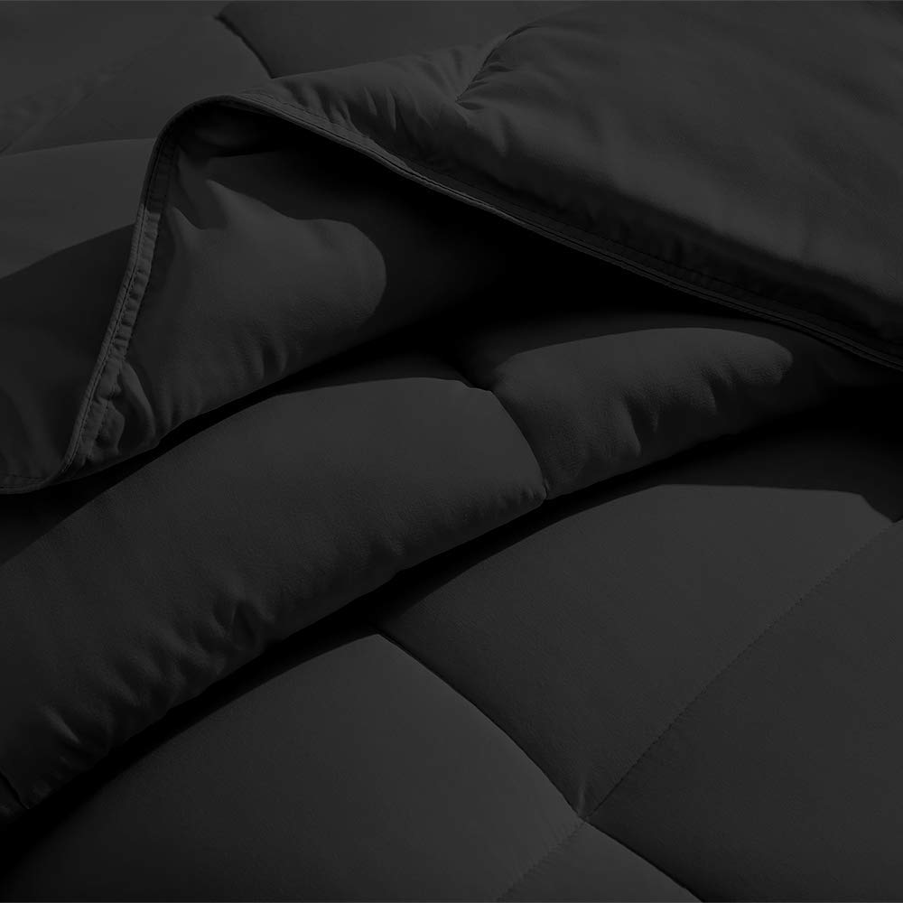 Premium 1800 Series Ultra-Soft All Season Down Alternative Comforter Set - Box Stitched Bedding for Full/Queen Size - Breathable & Hypoallergenic - Perfect for Home, Hotel, or Dorm Room - Black