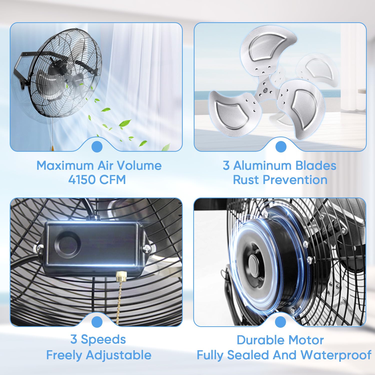 KEN BROWN 18 Inch Industrial Wall Mount Fan - 4300 CFM Heavy Duty Metal Fan with 3-Speed High Velocity & Oscillation - Perfect for Patios, Shops, Greenhouses, Garages, Commercial Spaces & Gazebos | Ideal for Cooling Large Areas, Ventilation & Air Circulation