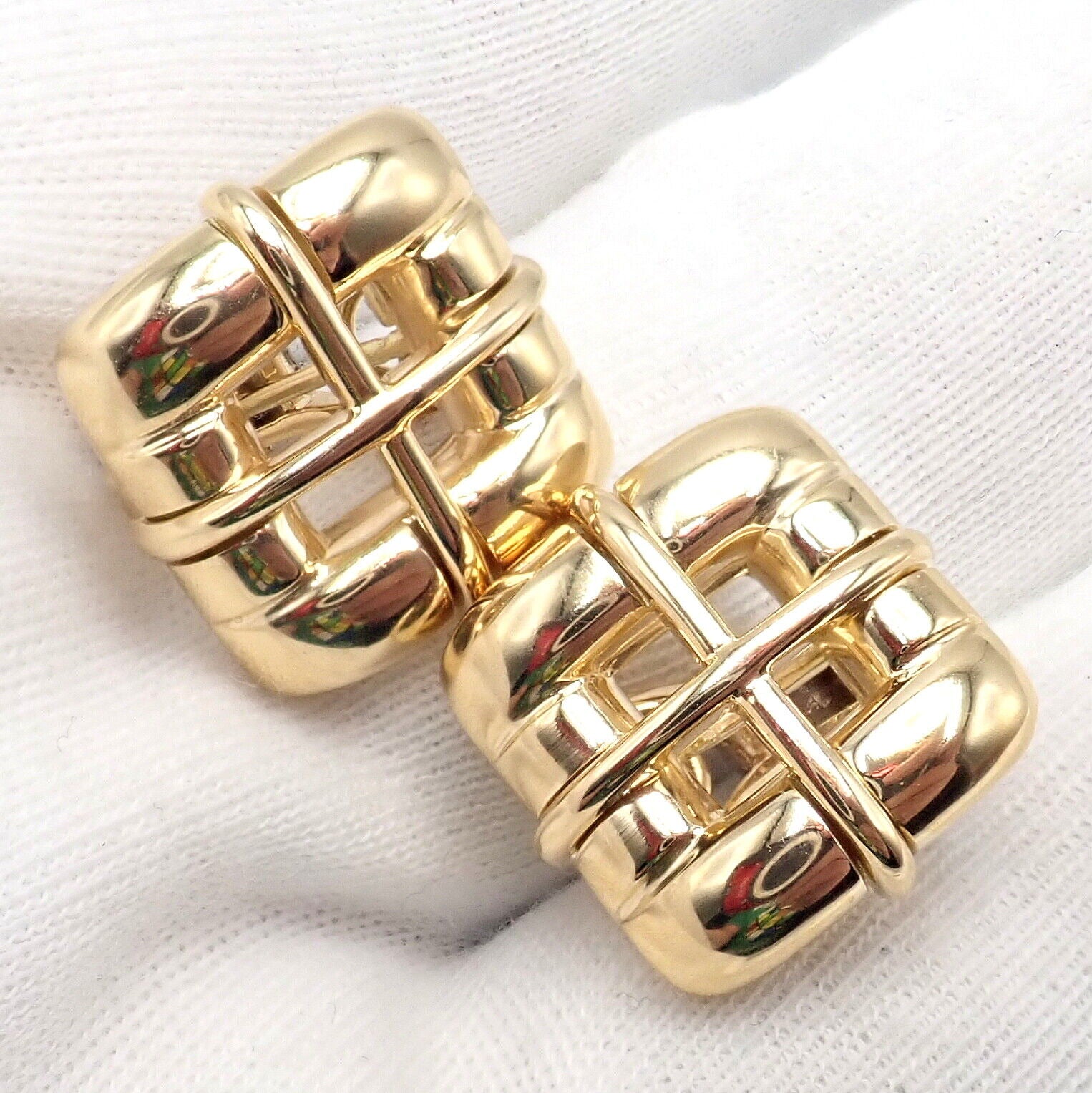 Vintage Tiffany & Co 18k Yellow Gold Square Window Biscayne Earrings - Authentic 2001 Collection | Luxury Jewelry for Women | Perfect for Weddings, Anniversaries & Special Occasions