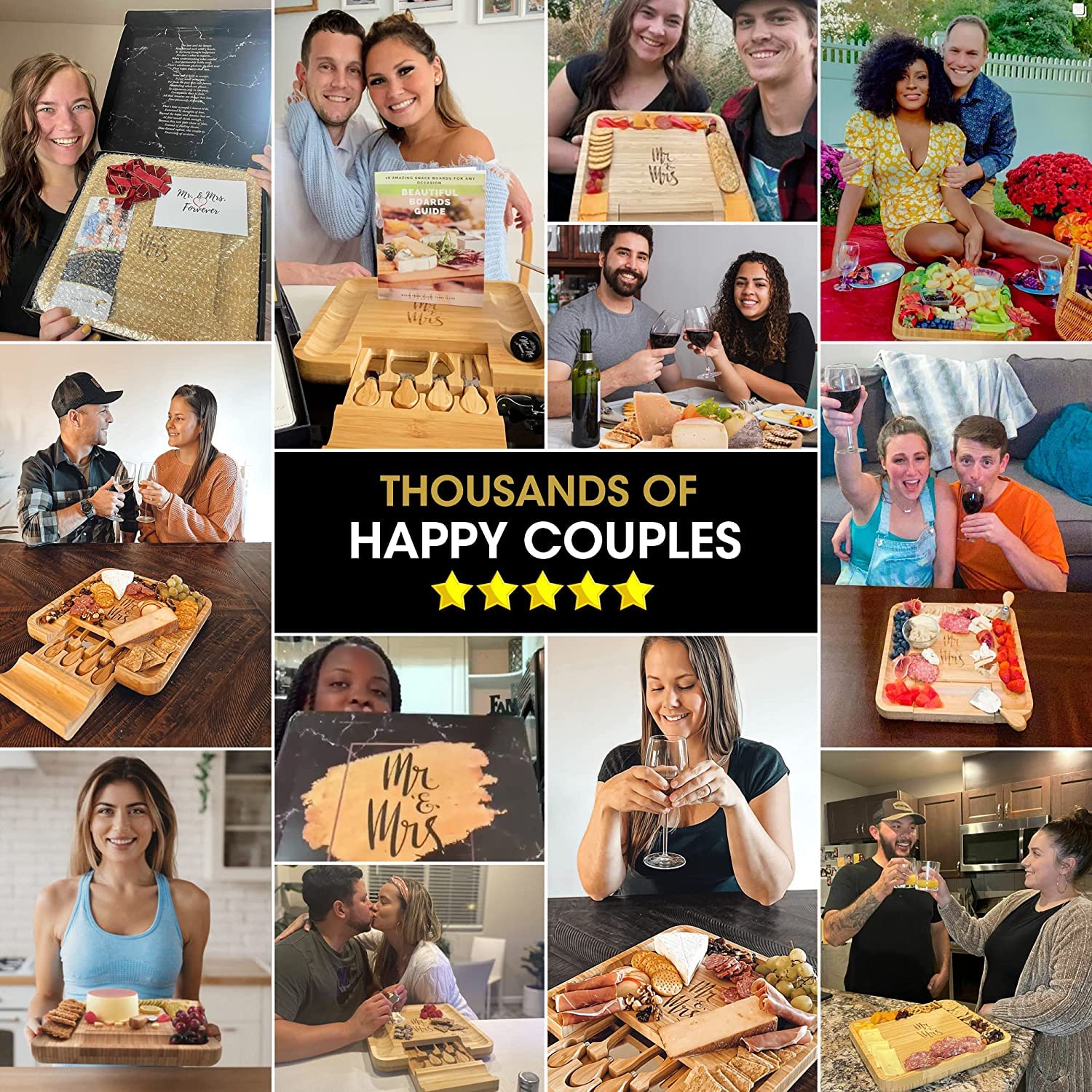 DELUXY Mr and Mrs Cheese Board Set - Elegant Wedding Gift for Couples, Newlyweds, Bridal Showers, Anniversaries - Unique His and Hers Present for Cheese Lovers - Perfect for Romantic Dinners, Housewarming Parties, and Special Celebrations