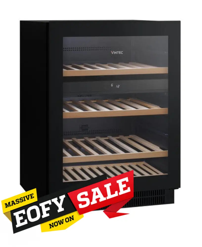 Vintec VWD050SBB X Dual Zone 50 Bottle Wine Cooler Refrigerator - Black Glass Door for Home Bar, Kitchen, or Wine Cellar Storage