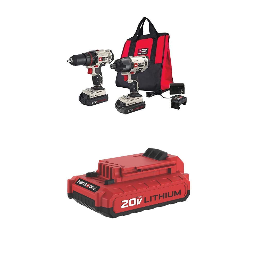 Porter-Cable PCCK604L2 20V Max Lithium Ion Cordless 2-Tool Combo Kit with Drill, Impact Driver, 2.0Ah Battery & Charger - Perfect for DIY Projects, Home Repairs & Construction Work