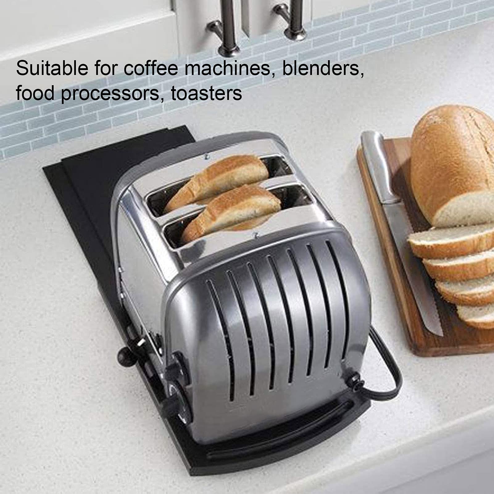 Non-Slip Kitchen Sliding Coffee Maker Tray Mat - Heavy Duty Appliance Moving Caddy with Handles - Countertop Organizer for Blenders, Mixers & Small Appliances - Perfect for Kitchen Counter Protection & Easy Appliance Mobility