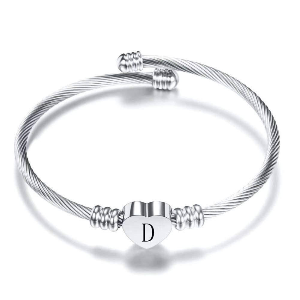 Initial Letter Cuff Bracelet - Love Heart Alphabet Name Bangle for Women | Birthday Gift & Fashion Jewelry